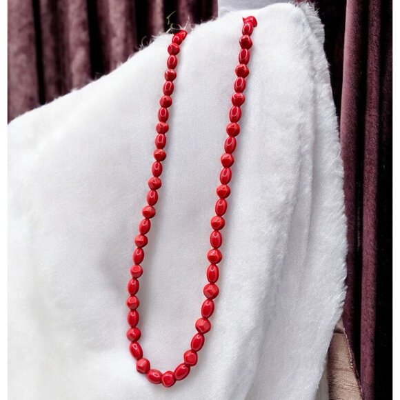 Vintage Trifari Red Beaded Necklace 24" Classic 1980s - Picture 1 of 7